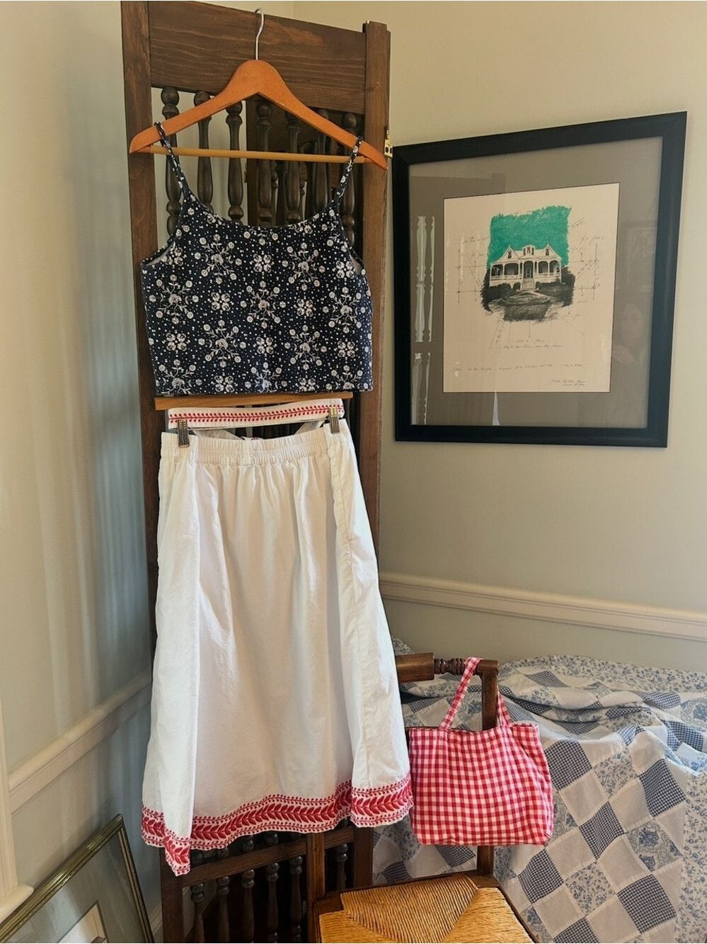 J Crew White Cotton Maxi Skirt Size L Scarlet Red Embroidery Sash Belt Lined - Picture 7 of 16